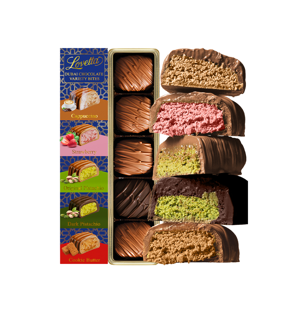 5 Piece Dubai Chocolate Variety Pack Pistachio, Cookie Butter, Strawberry, Cappuccino, Dark Chocolate Pistachio