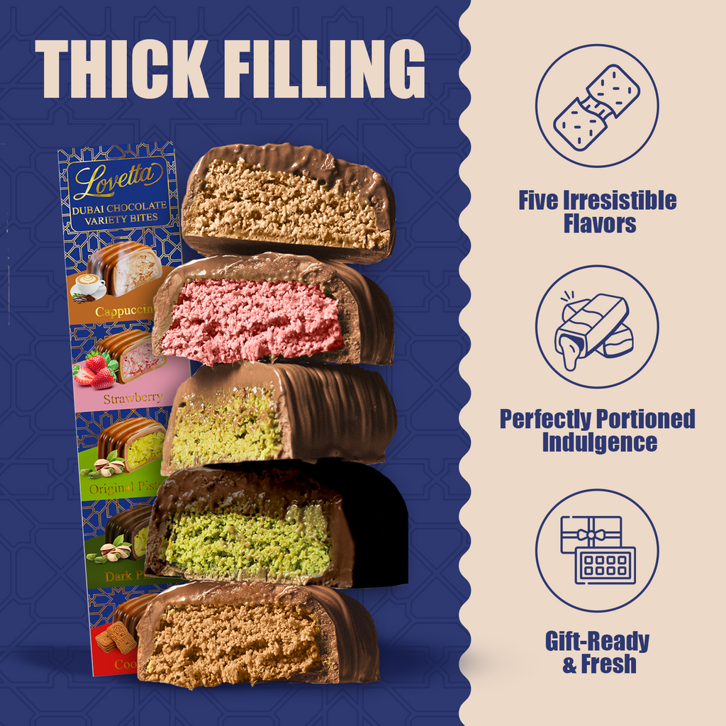 5 Piece Dubai Chocolate Variety Pack Pistachio, Cookie Butter, Strawberry, Cappuccino, Dark Chocolate Pistachio