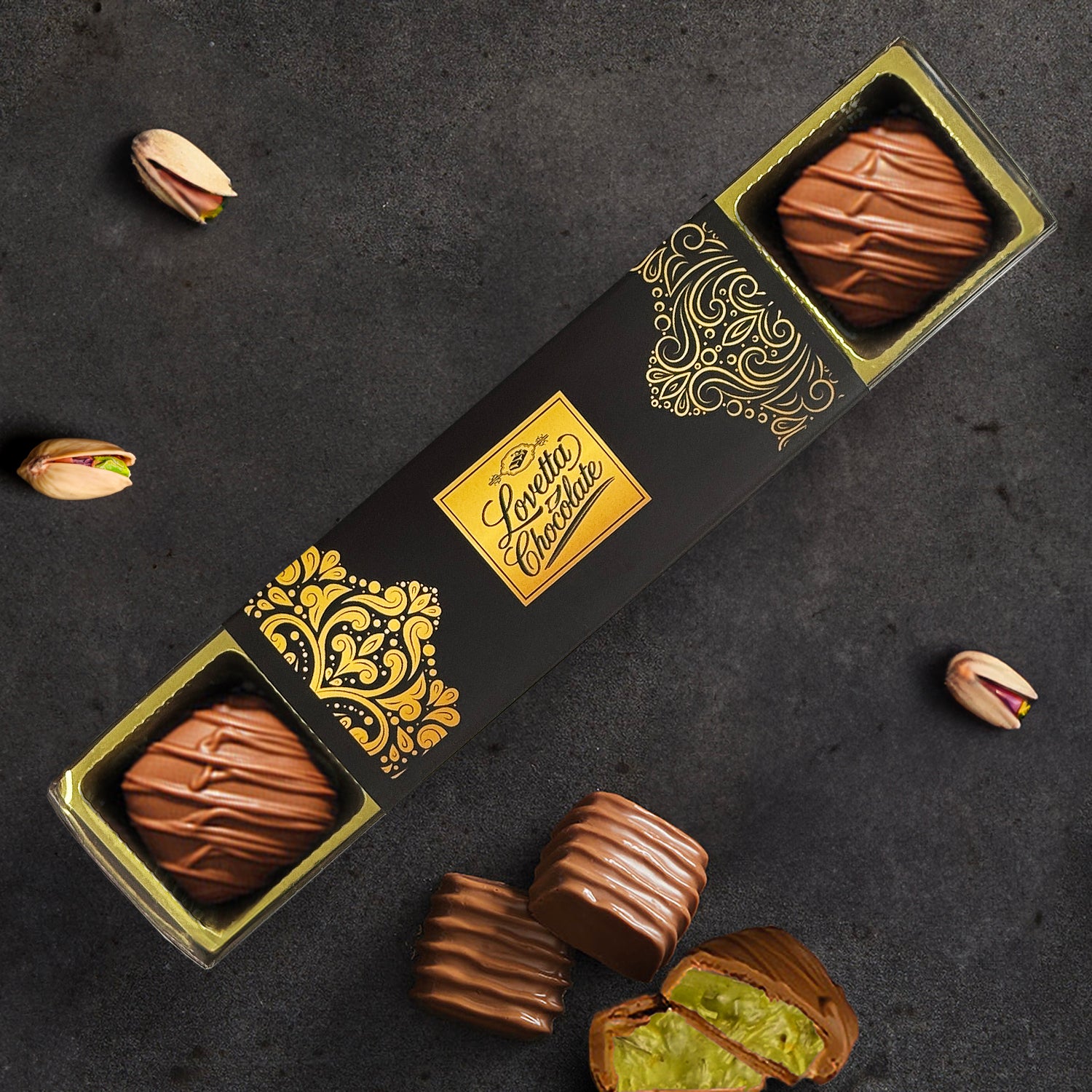 Dubai Chocolate Bar Pistache Knafeh Mini Bites - Lyxig, fyllig mjölkchoklad, elegant inslagen och färsk, premiumfyllning med pistagekräm och Kataifi (0,85 oz, 5 st) 