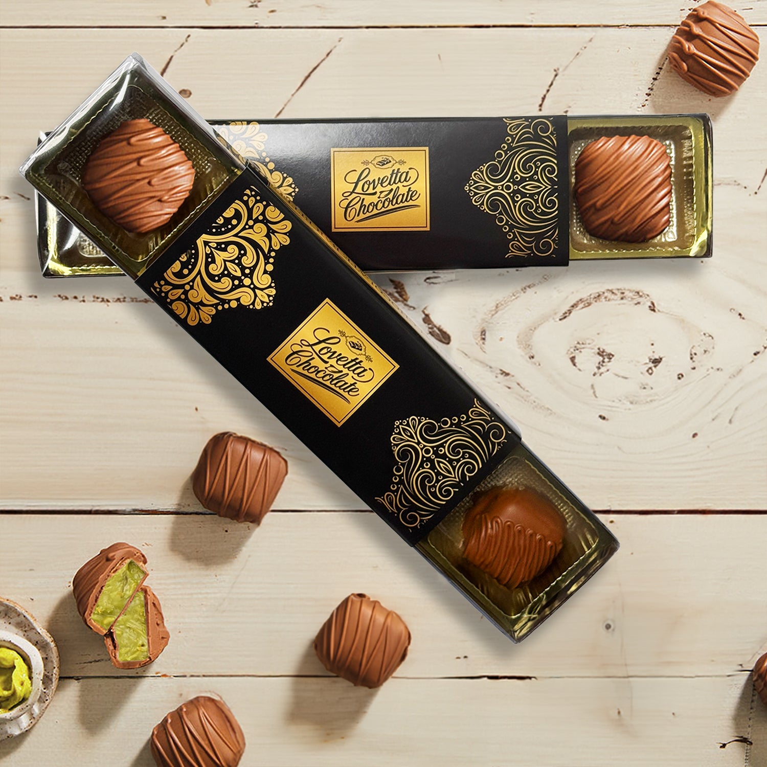 Dubai Chocolate Bar Pistache Knafeh Mini Bites - Lyxig, fyllig mjölkchoklad, elegant inslagen och färsk, premiumfyllning med pistagekräm och Kataifi (0,85 oz, 5 st) 
