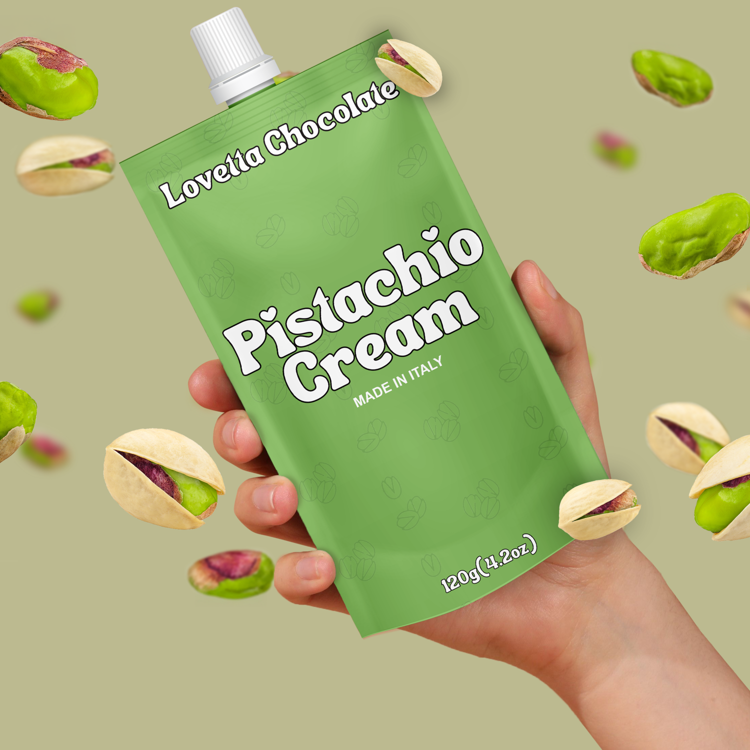 Pistagekräm 120 g (4,23 oz) – Italienskt pistagesmör, pistagepasta och -pålägg, Crema de Pistacho Dubai – Premium pistagekräm för Dubai-choklad, bakverk och desserter 