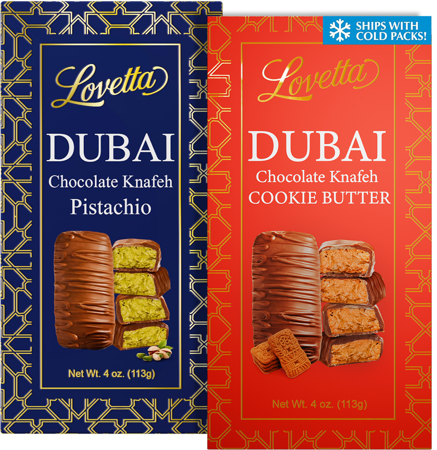 Lovetta Dubai Chocolate Bar Variety Pack, Pistachio & Cookie Butter Knafeh - Luxury Rich Milk Chocolate, Individually Wrapped Fresh, Premium Pistachio Cream & Cookie Butter Kataifi Filling