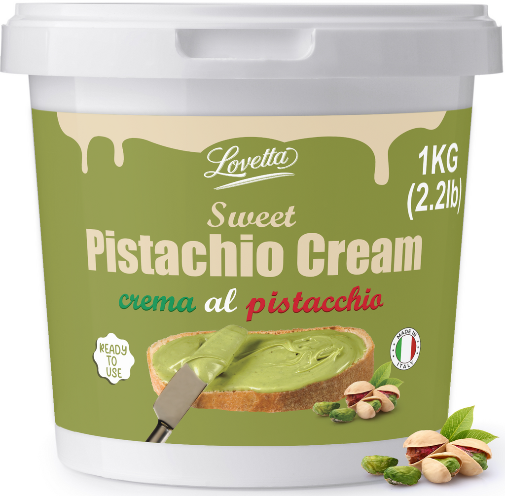 Pistagekräm 1 kg (2,2 lb) – Italiensk Crema de Pistachio Dubai i lösvikt, premium pistagesmör, pistagepasta och pålägg – Pistagekräm för Dubai-choklad, bakverk och desserter 