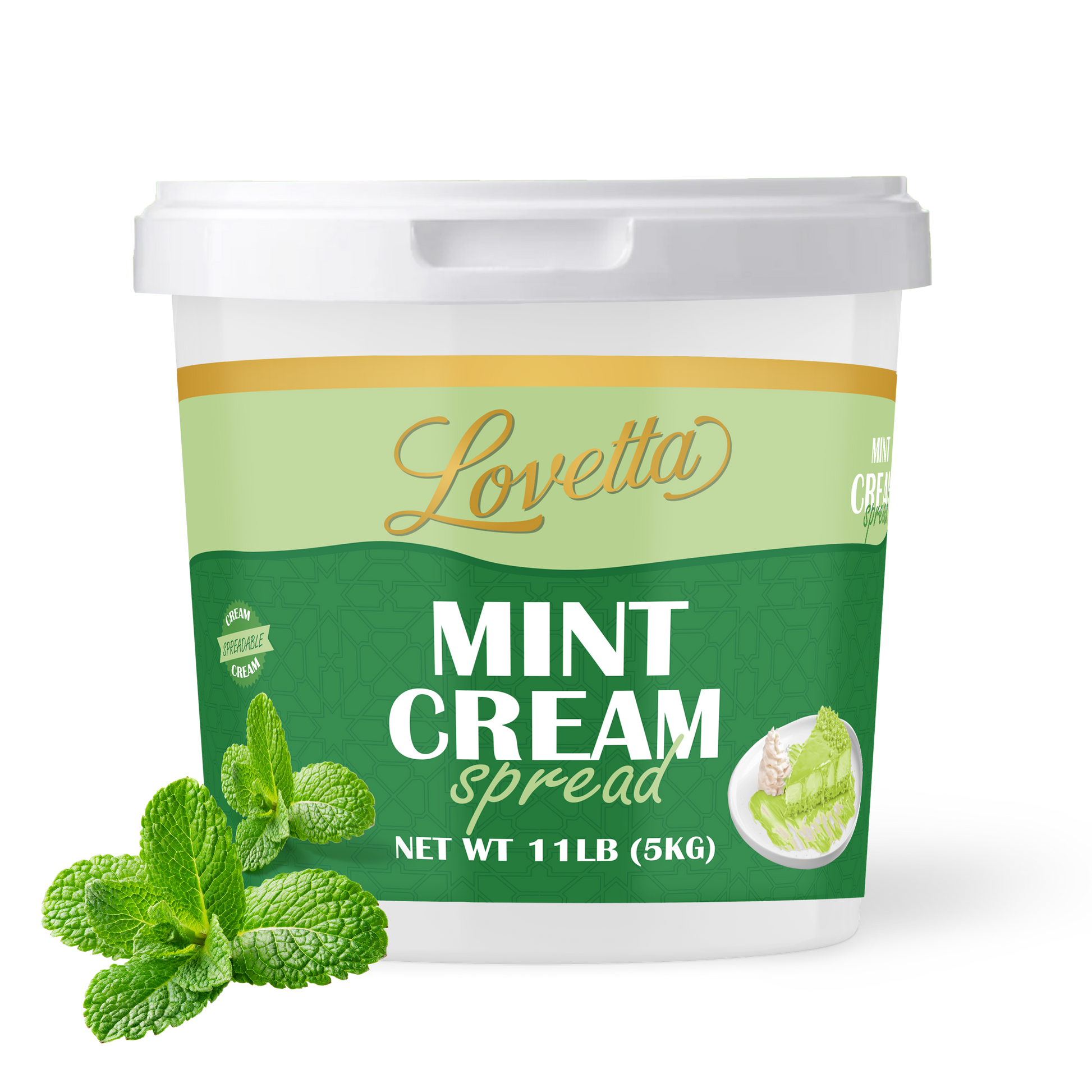 Container of Lovetta Mint Cream Spread with mint leaves