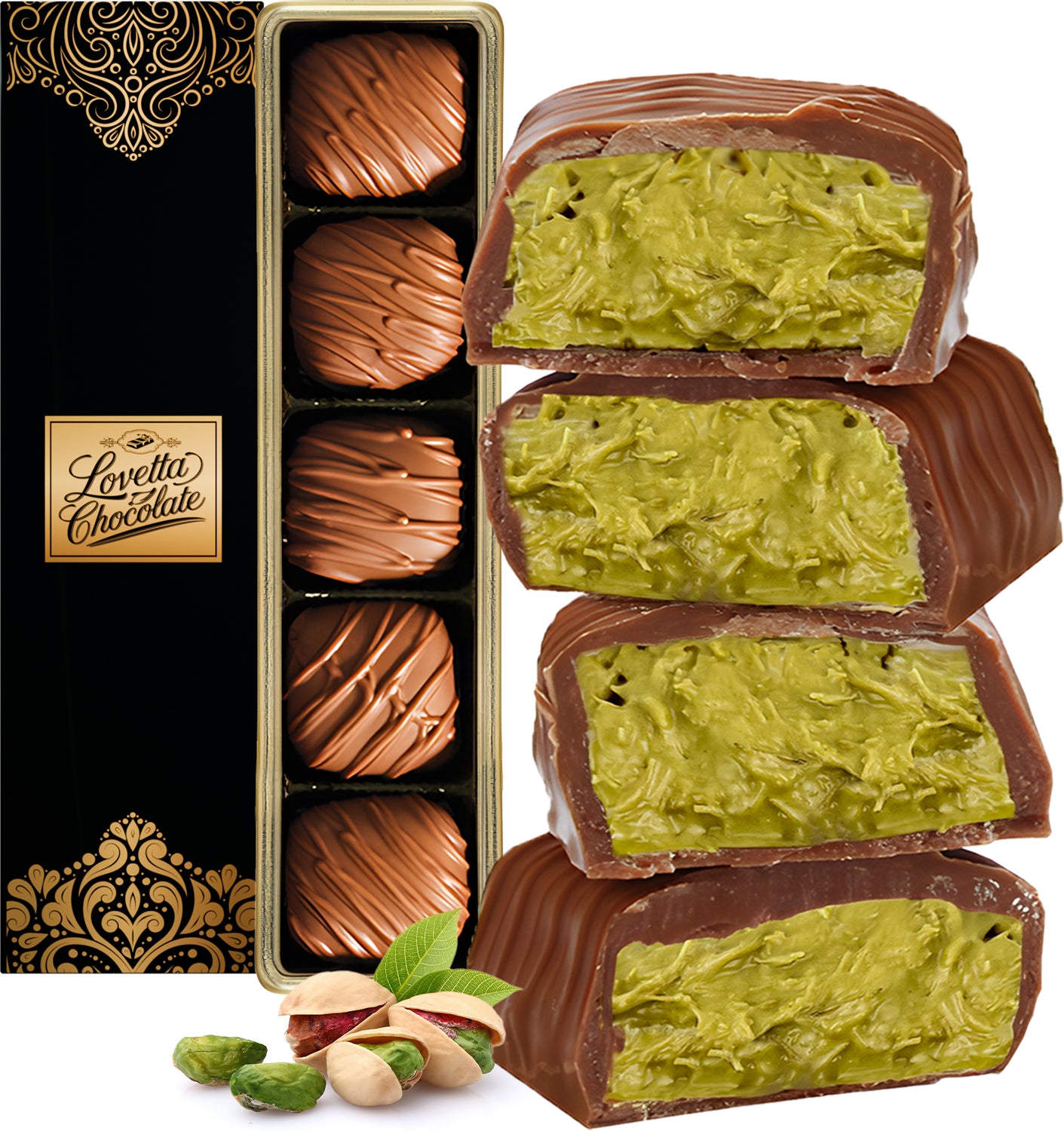 Dubai Chocolate Bar Pistache Knafeh Mini Bites - Lyxig, fyllig mjölkchoklad, elegant inslagen och färsk, premiumfyllning med pistagekräm och Kataifi (0,85 oz, 5 st) 