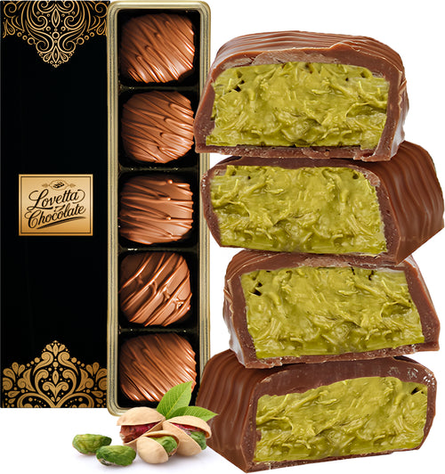 Dubai Chocolate Bar Pistache Knafeh Mini Bites - Lyxig, fyllig mjölkchoklad, elegant inslagen och färsk, premiumfyllning med pistagekräm och Kataifi (0,85 oz, 5 st) 