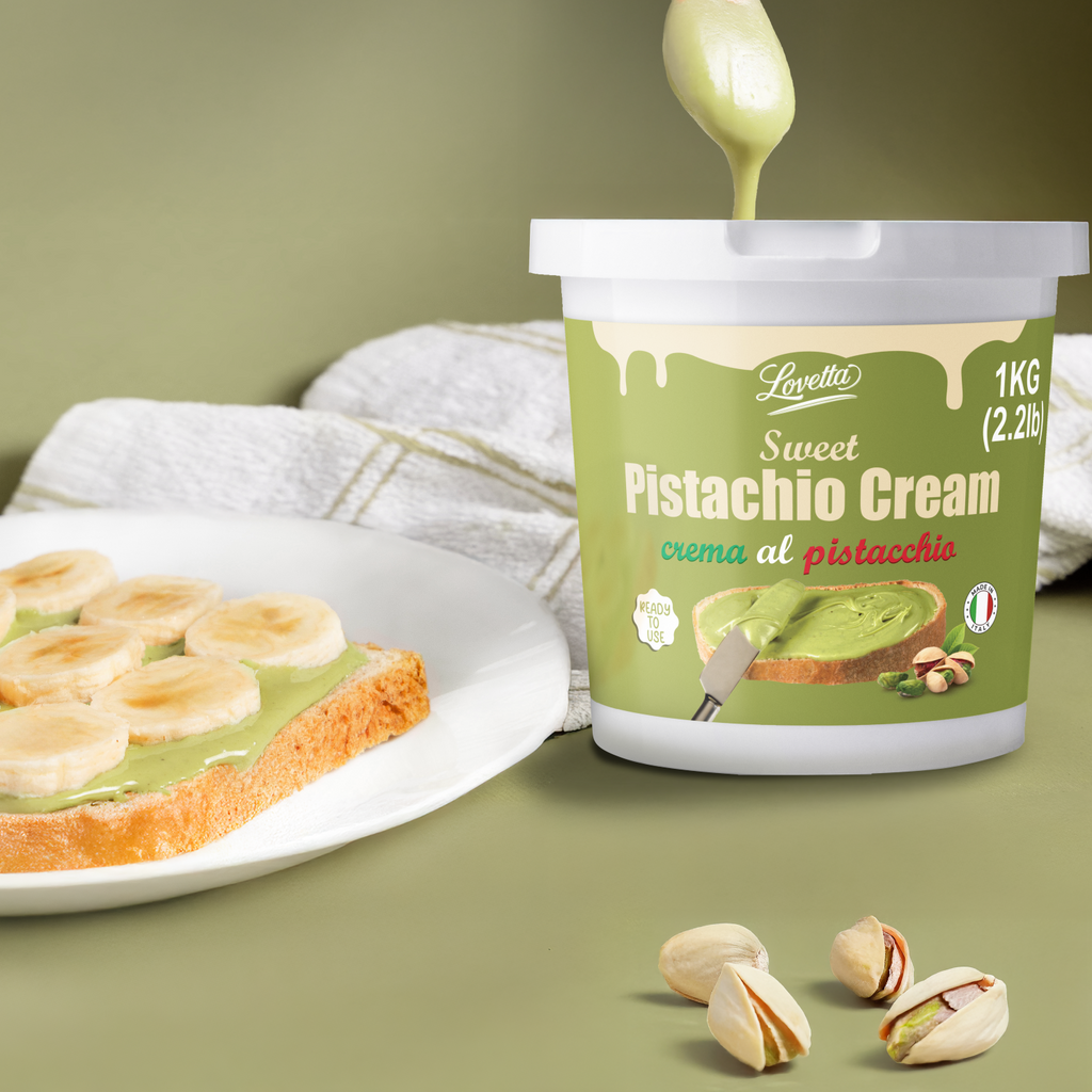 Pistagekräm 1 kg (2,2 lb) – Italiensk Crema de Pistachio Dubai i lösvikt, premium pistagesmör, pistagepasta och pålägg – Pistagekräm för Dubai-choklad, bakverk och desserter 