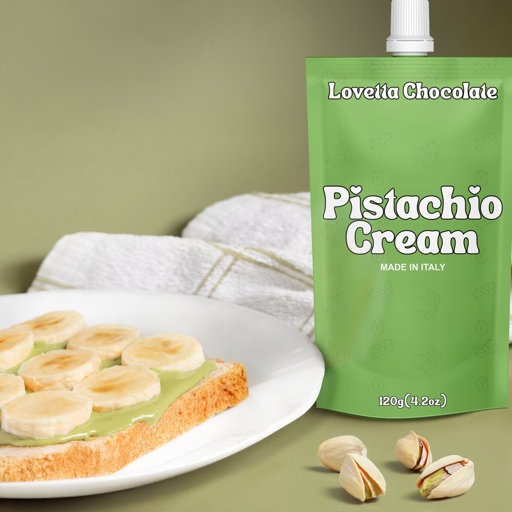 Pistagekräm 120 g (4,23 oz) – Italienskt pistagesmör, pistagepasta och -pålägg, Crema de Pistacho Dubai – Premium pistagekräm för Dubai-choklad, bakverk och desserter 